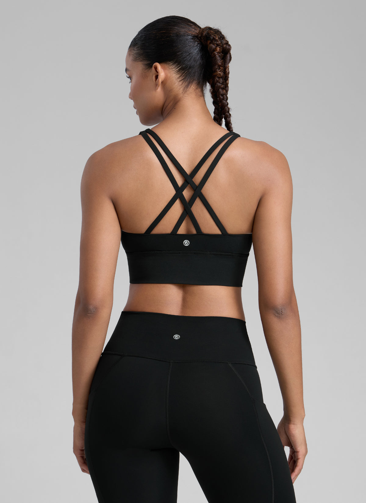CRZ YOGA Womens Strappy Longline Nakedfeel Training Sports Bra Black @model_info:Barbara