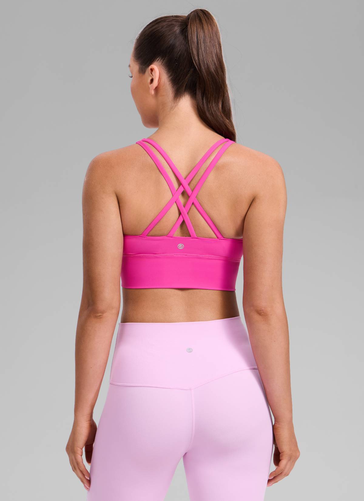CRZ YOGA Womens Strappy Longline Nakedfeel Training Sports Bra Hibiscus Purple @model_info:Brooklyn
