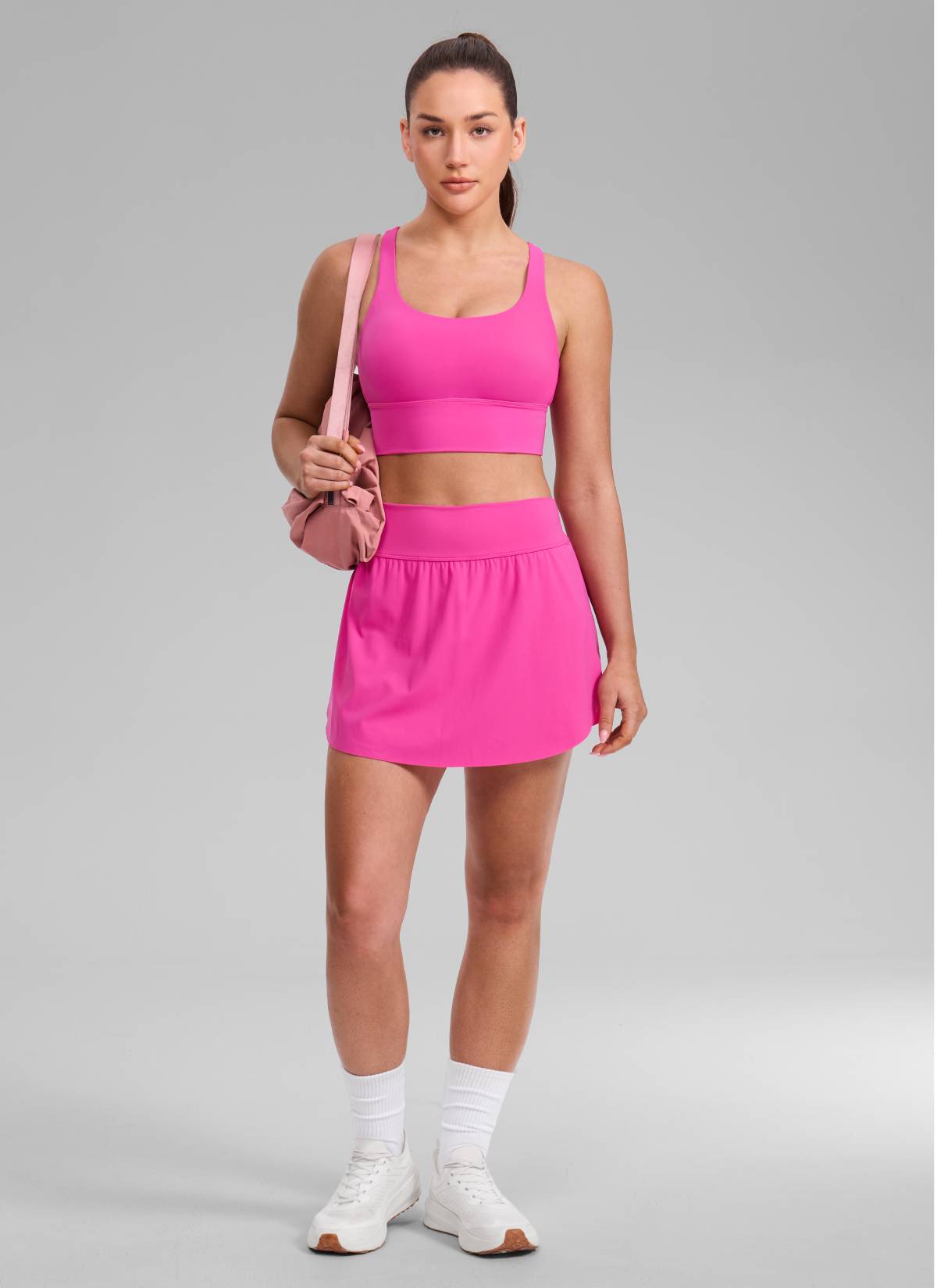 CRZ YOGA Womens Strappy Longline Nakedfeel Training Sports Bra Hibiscus Purple @model_info:Brooklyn