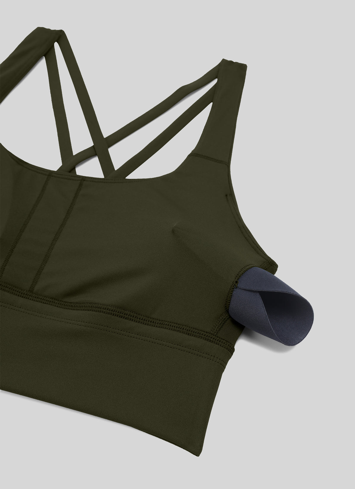 CRZ YOGA Womens Strappy Longline Nakedfeel Training Sports Bra Olive Green @model_info:NEW