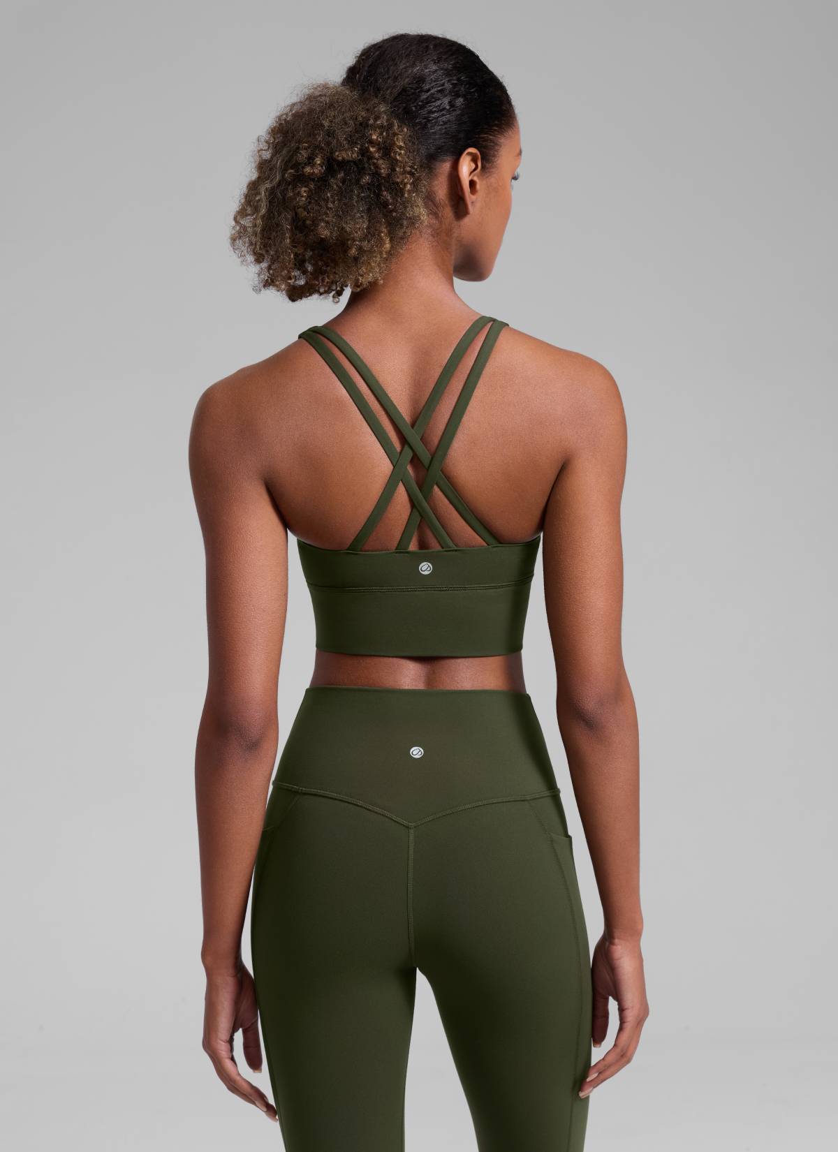CRZ YOGA Womens Strappy Longline Nakedfeel Training Sports Bra Olive Green @model_info:Patrica