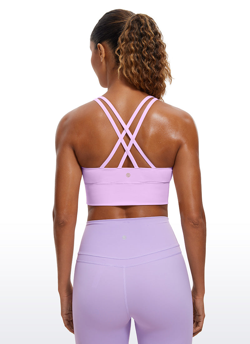 CRZ YOGA Womens Strappy Longline Nakedfeel Training Sports Bra Lilac @model_info:Gigi