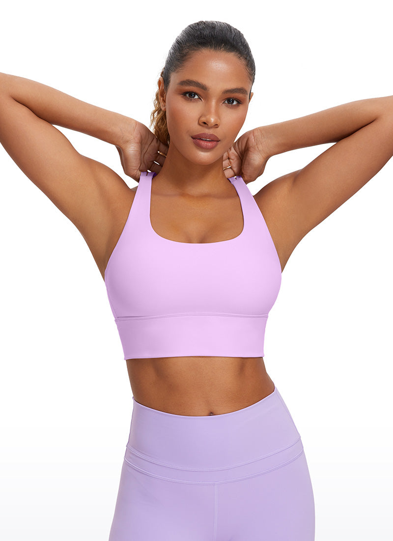 CRZ YOGA Womens Strappy Longline Nakedfeel Training Sports Bra Lilac @model_info:Gigi