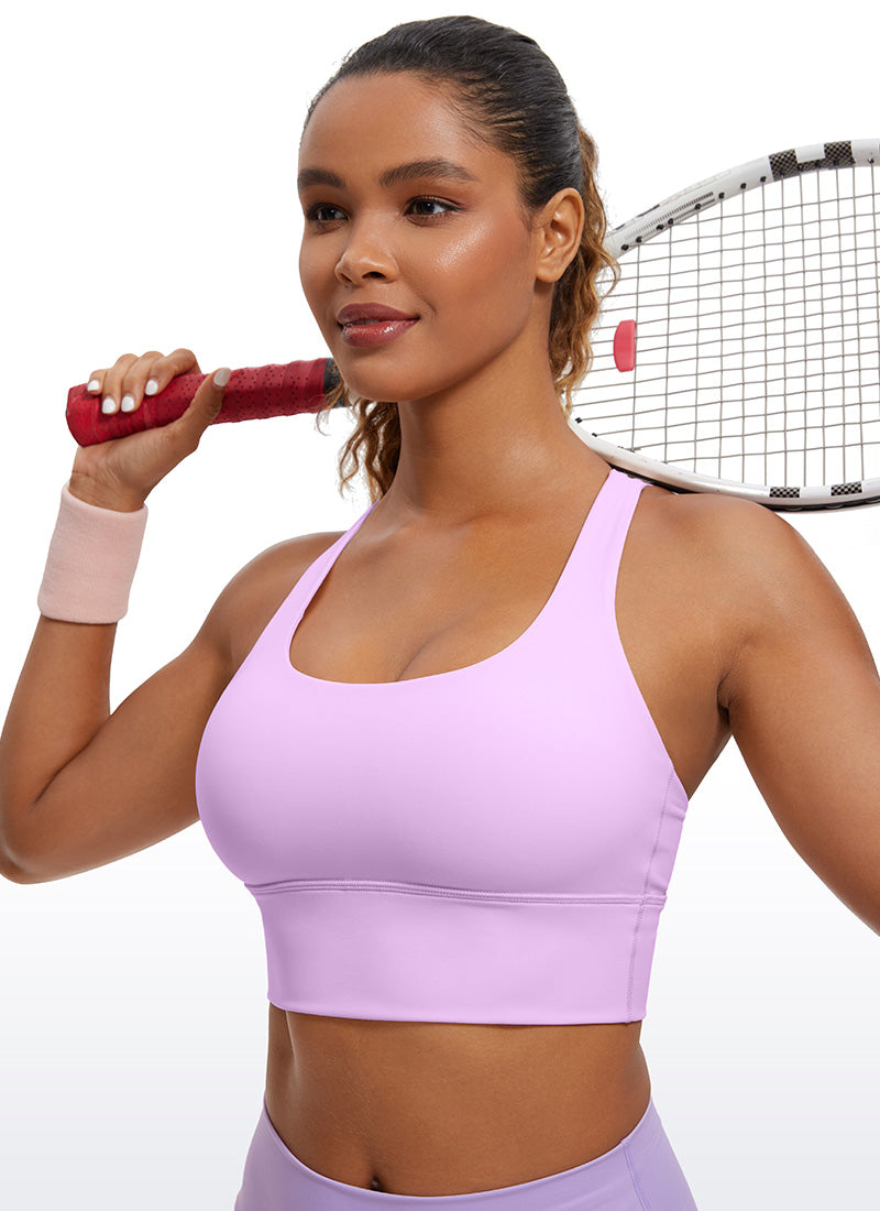 CRZ YOGA Womens Strappy Longline Nakedfeel Training Sports Bra Lilac @model_info:Gigi
