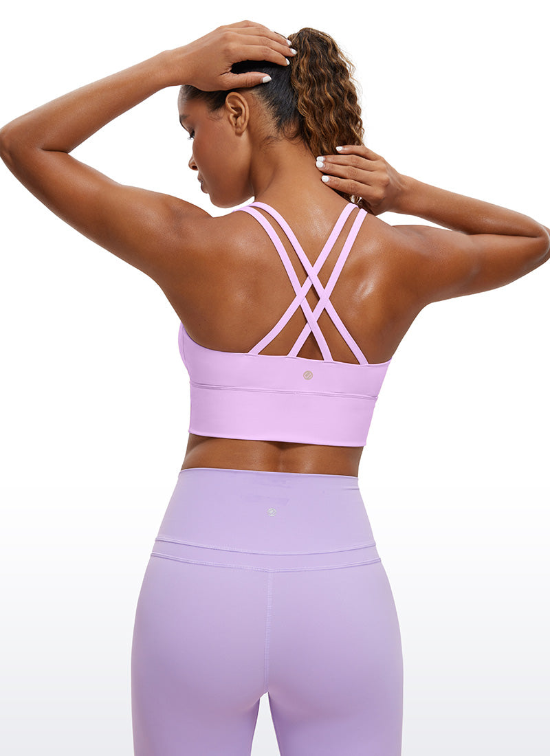 CRZ YOGA Womens Strappy Longline Nakedfeel Training Sports Bra Lilac @model_info:Gigi