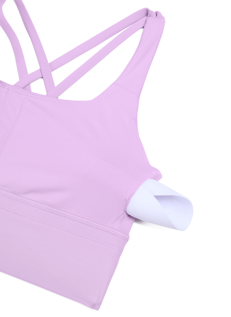 CRZ YOGA Womens Strappy Longline Nakedfeel Training Sports Bra Lilac @model_info:Gigi