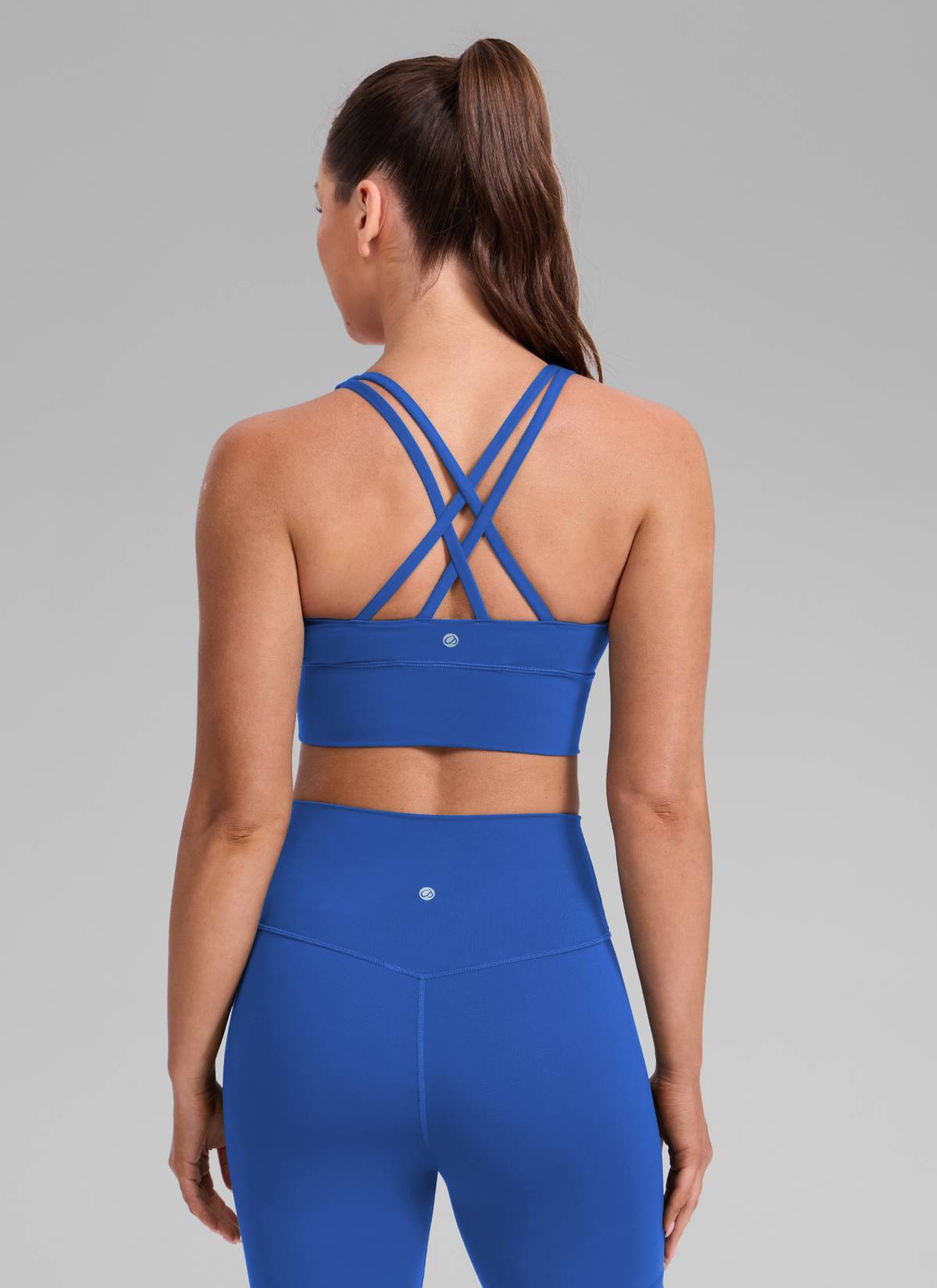CRZ YOGA Womens Strappy Longline Nakedfeel Training Sports Bra Waves Blue @model_info:Brooklyn