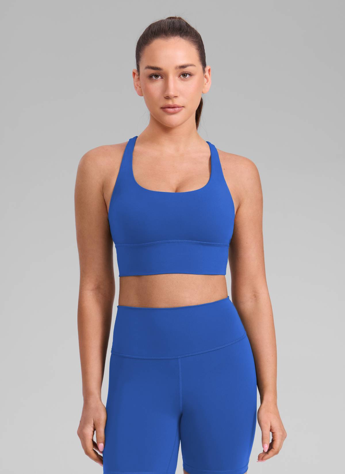 CRZ YOGA Womens Strappy Longline Nakedfeel Training Sports Bra Waves Blue @model_info:Brooklyn