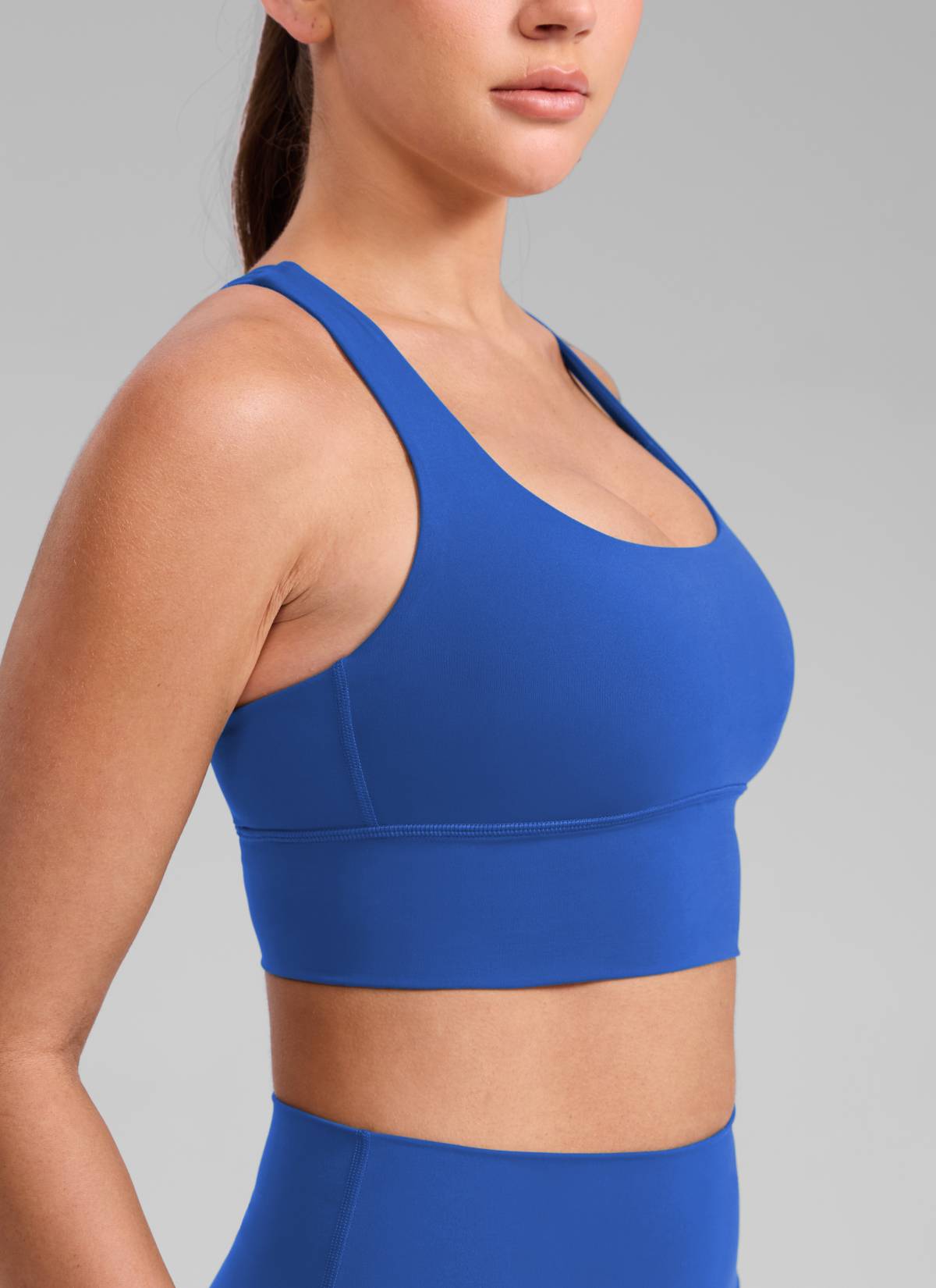 CRZ YOGA Womens Strappy Longline Nakedfeel Training Sports Bra Waves Blue @model_info:Brooklyn