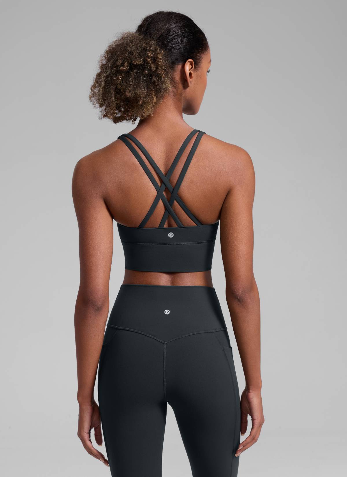 CRZ YOGA Womens Strappy Longline Nakedfeel Training Sports Bra Melanite @model_info:Patrica
