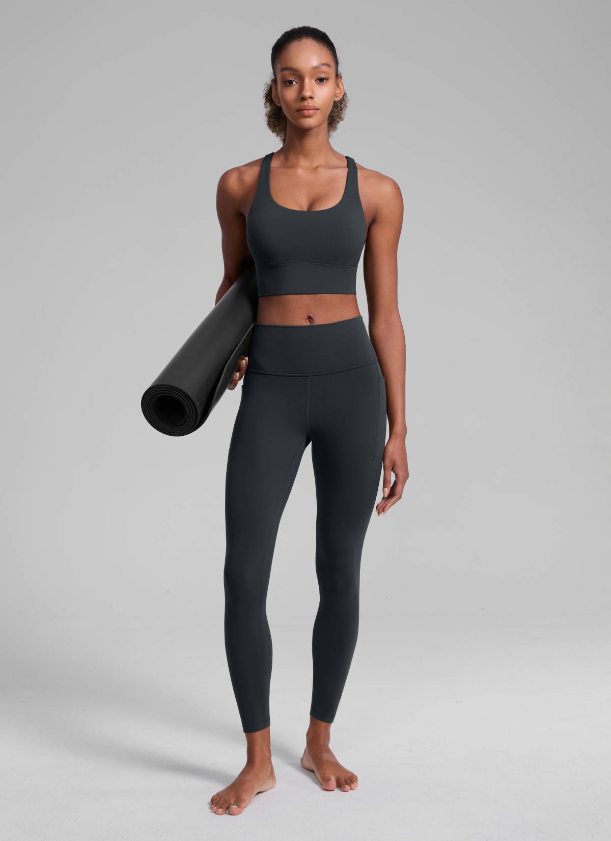 CRZ YOGA Womens Strappy Longline Nakedfeel Training Sports Bra Melanite @model_info:Patrica