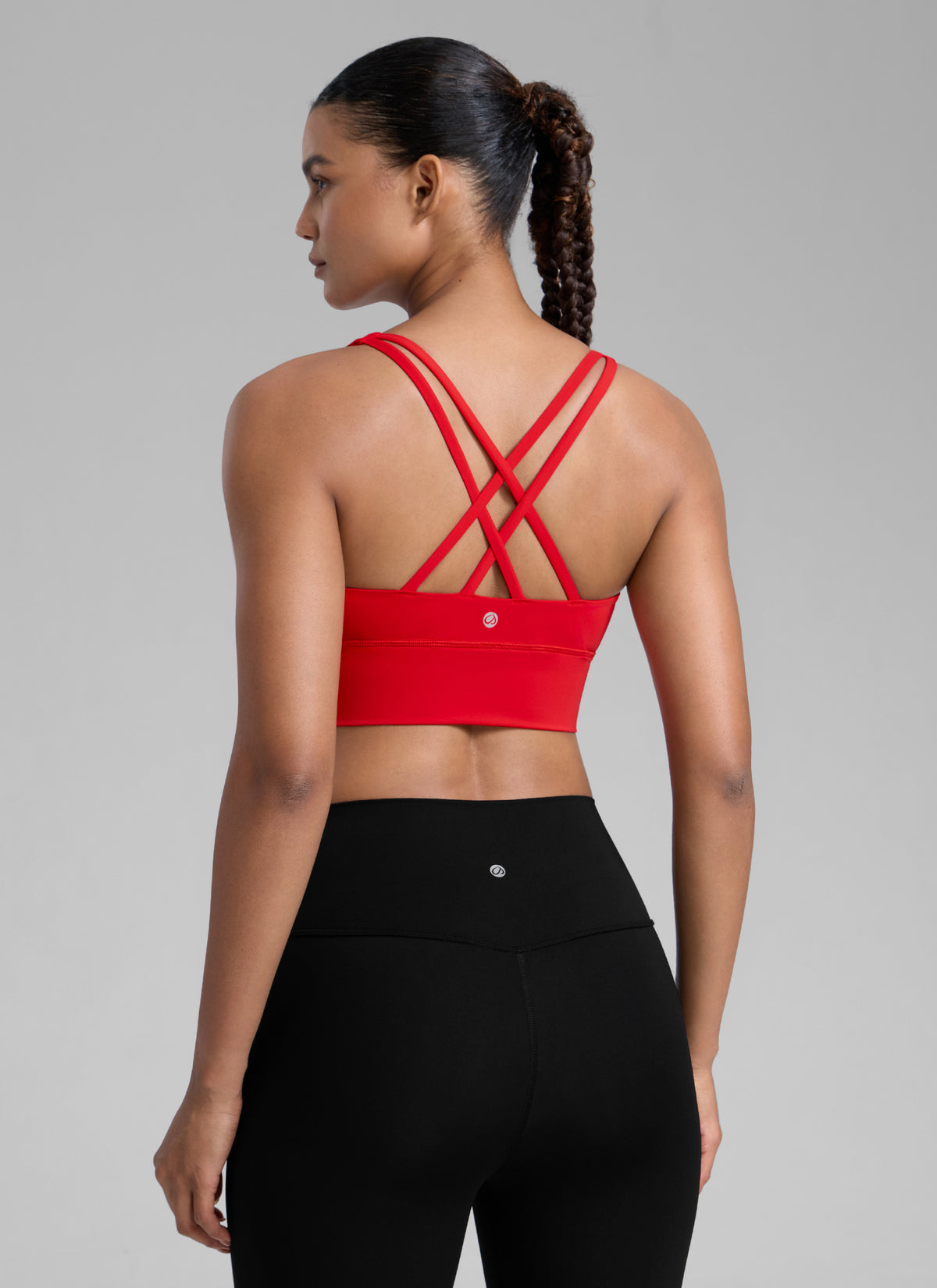 CRZ YOGA Womens Strappy Longline Nakedfeel Training Sports Bra Deep Red @model_info:Barbara