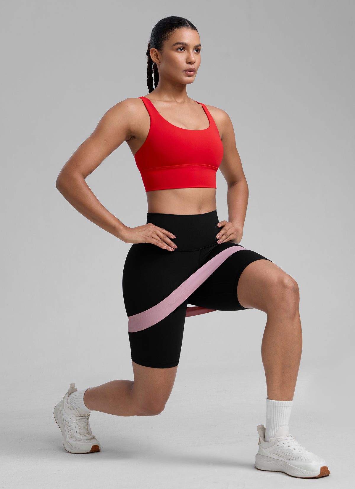 CRZ YOGA Womens Strappy Longline Nakedfeel Training Sports Bra Deep Red @model_info:Barbara
