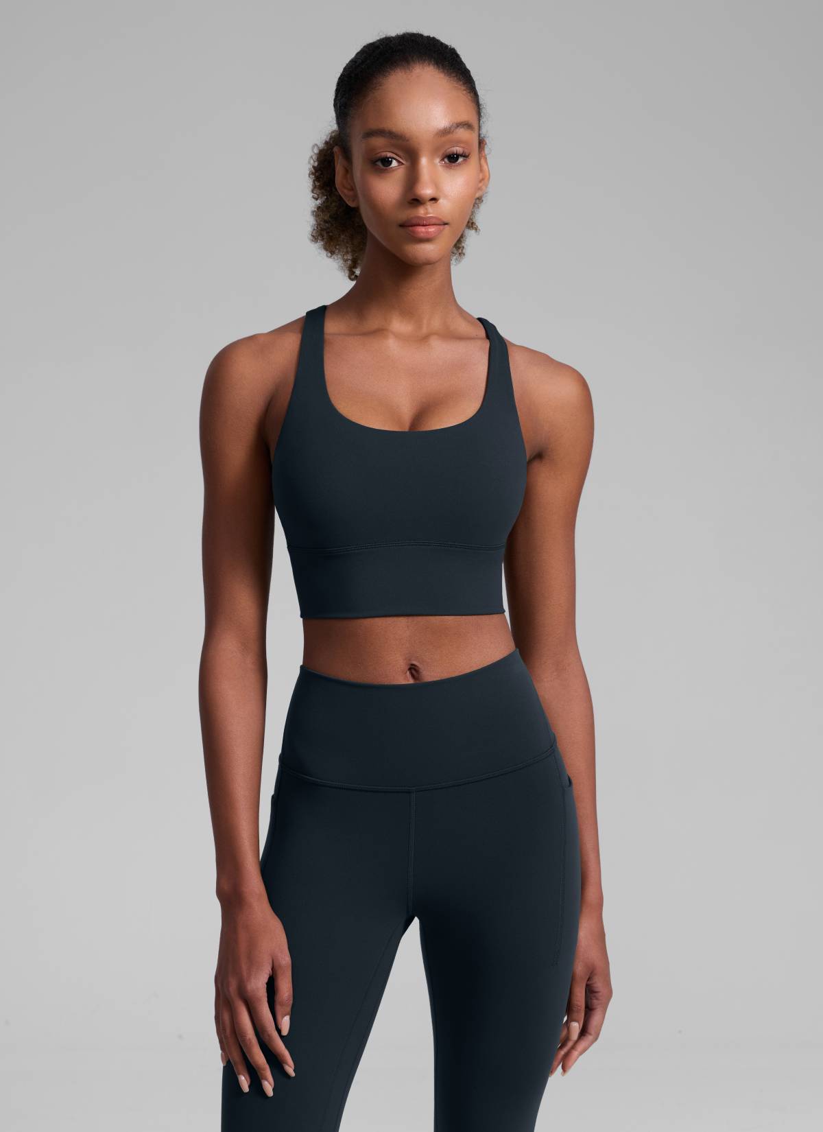 CRZ YOGA Womens Strappy Longline Nakedfeel Training Sports Bra True Navy @model_info:Patrica