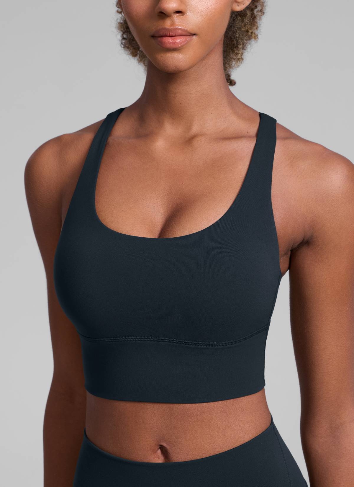 CRZ YOGA Womens Strappy Longline Nakedfeel Training Sports Bra True Navy @model_info:Patrica