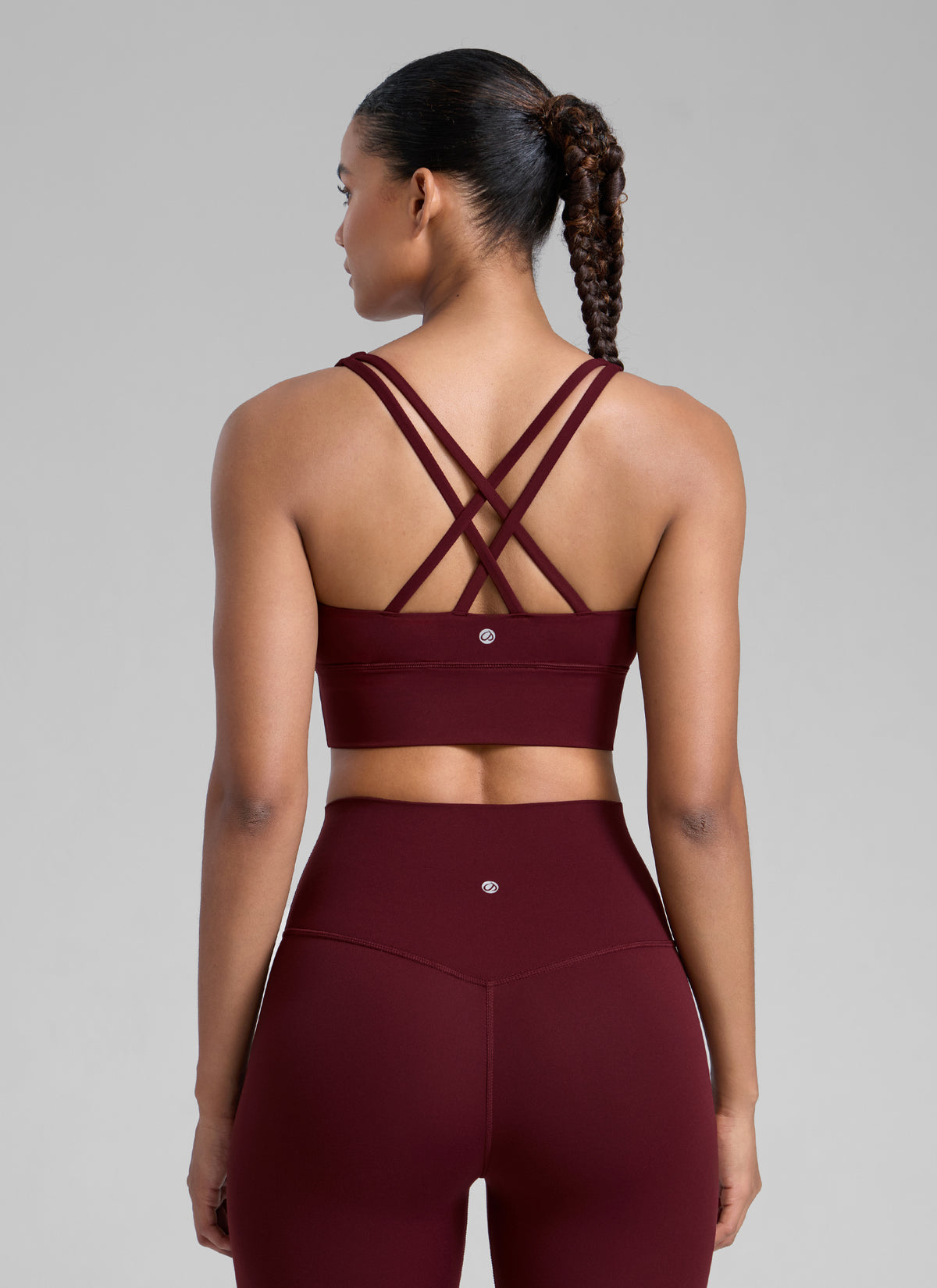 CRZ YOGA Womens Strappy Longline Nakedfeel Training Sports Bra Red Merlot @model_info:Barbara
