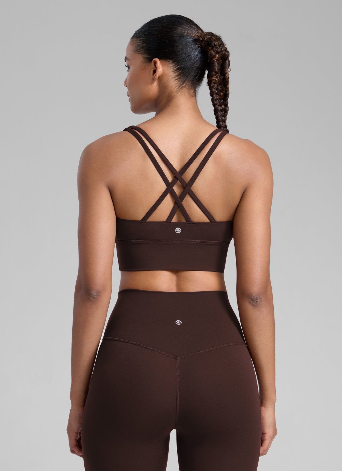 CRZ YOGA Womens Strappy Longline Nakedfeel Training Sports Bra Hot Fudge Brown @model_info:Barbara