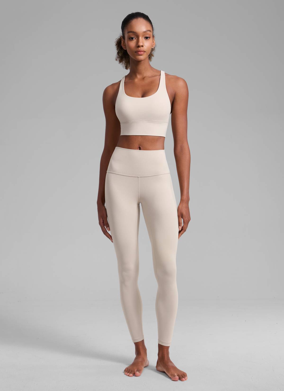 CRZ YOGA Womens Strappy Longline Nakedfeel Training Sports Bra Mojave Tan @model_info:Patrica