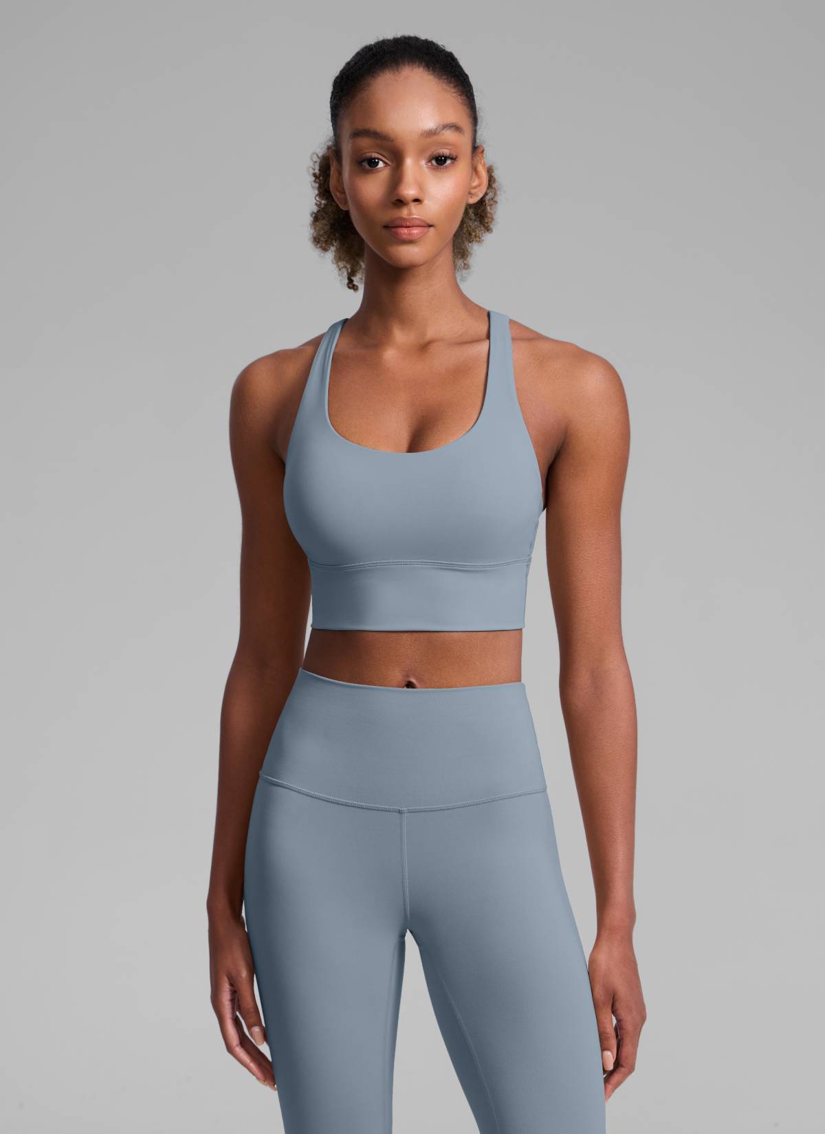 CRZ YOGA Womens Strappy Longline Nakedfeel Training Sports Bra Belgian Blue @model_info:Patrica