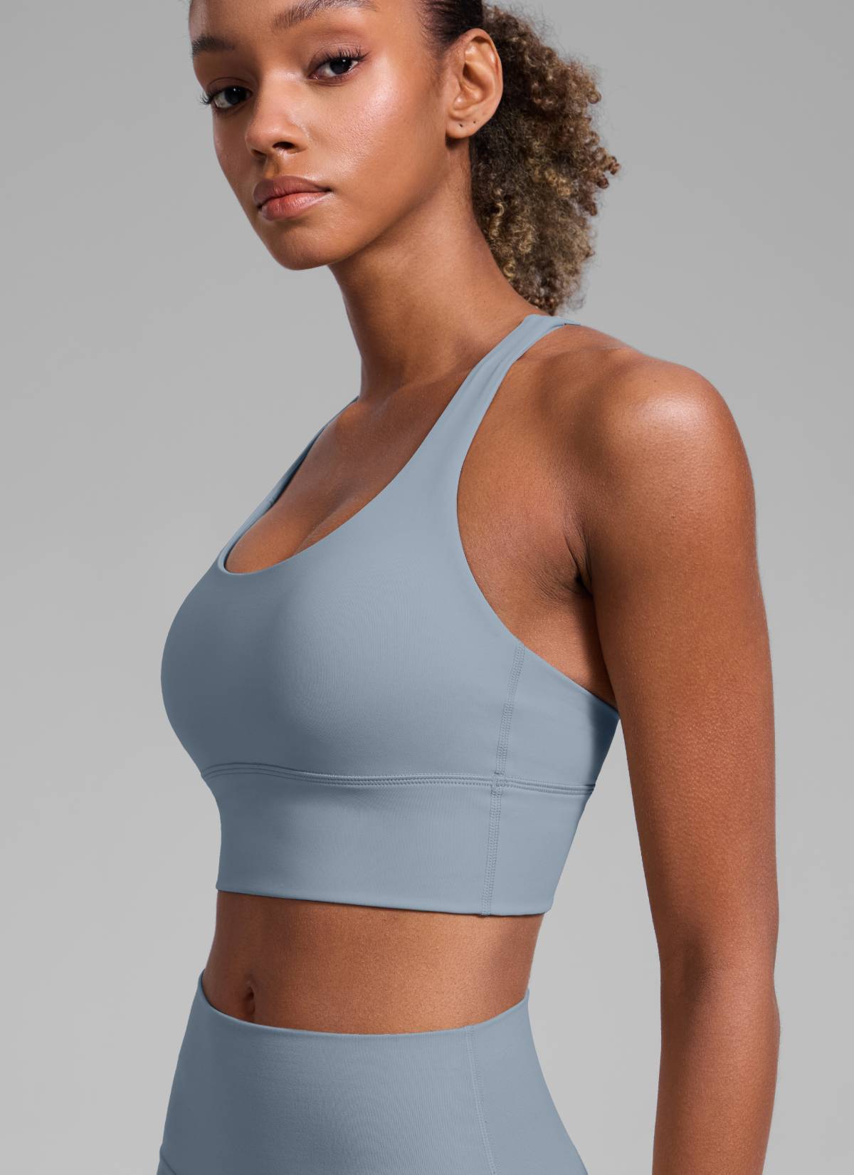 CRZ YOGA Womens Strappy Longline Nakedfeel Training Sports Bra Belgian Blue @model_info:Patrica
