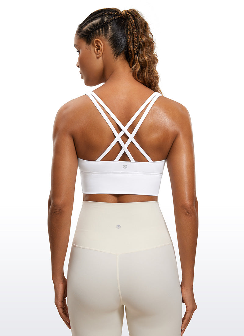 CRZ YOGA Womens Strappy Longline Nakedfeel Training Sports Bra White @model_info:Gigi