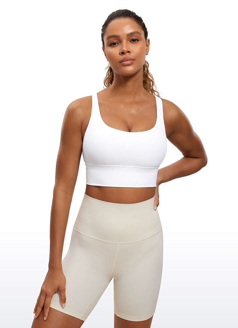 CRZ YOGA Womens Strappy Longline Nakedfeel Training Sports Bra White @model_info:Gigi