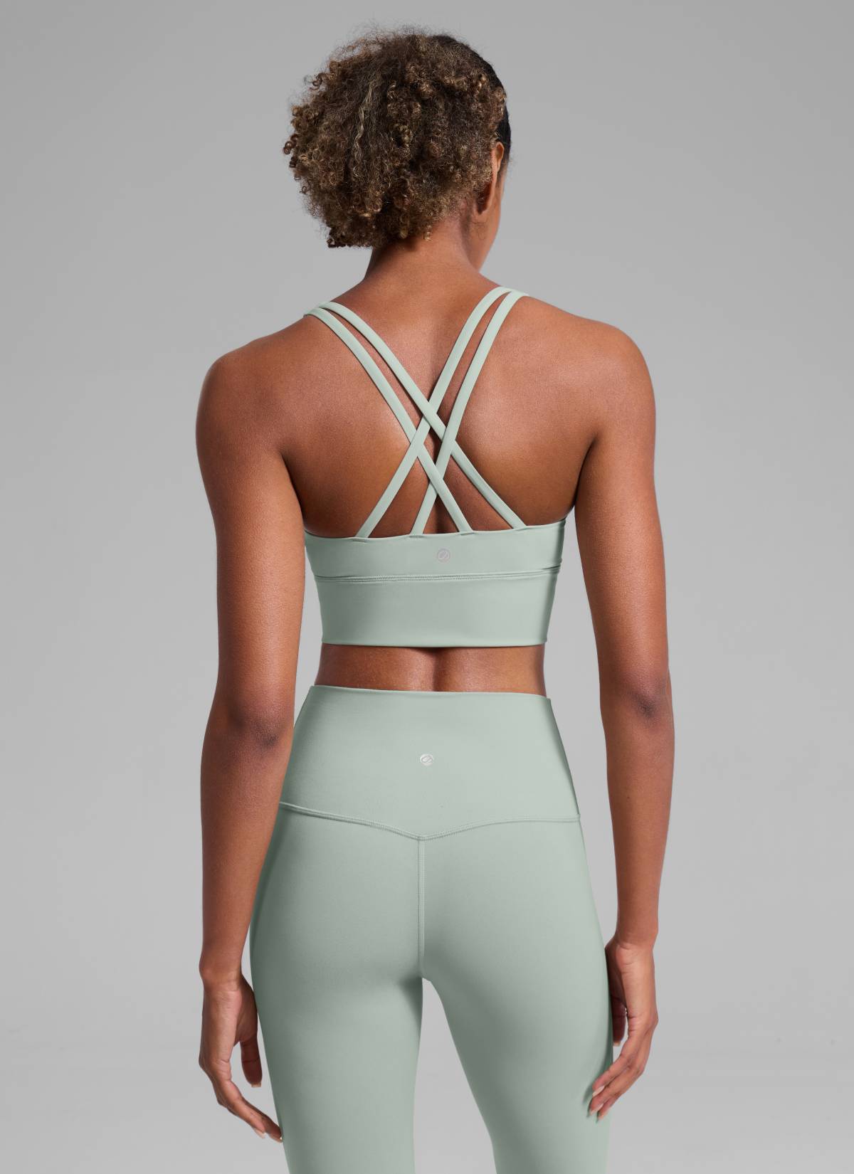 CRZ YOGA Womens Strappy Longline Nakedfeel Training Sports Bra Green Palm Court @model_info:Patrica