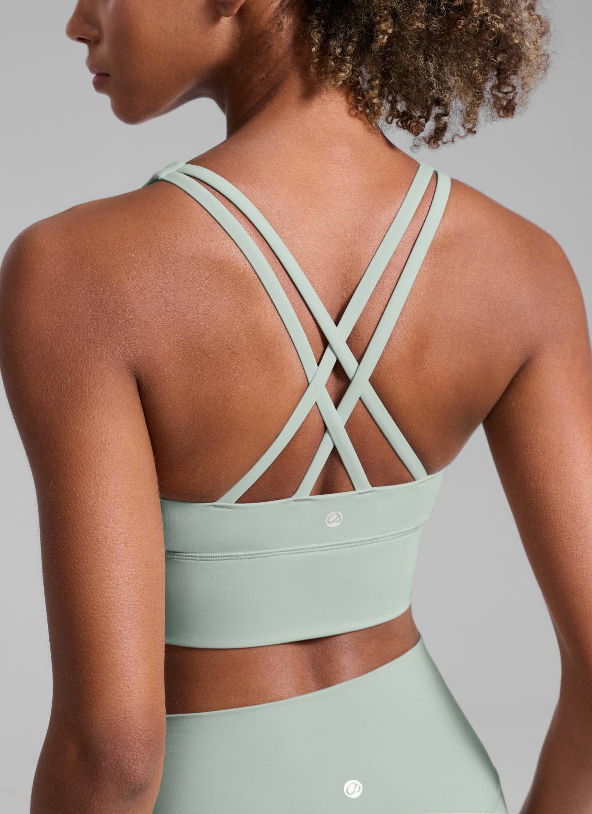CRZ YOGA Womens Strappy Longline Nakedfeel Training Sports Bra Green Palm Court @model_info:Patrica