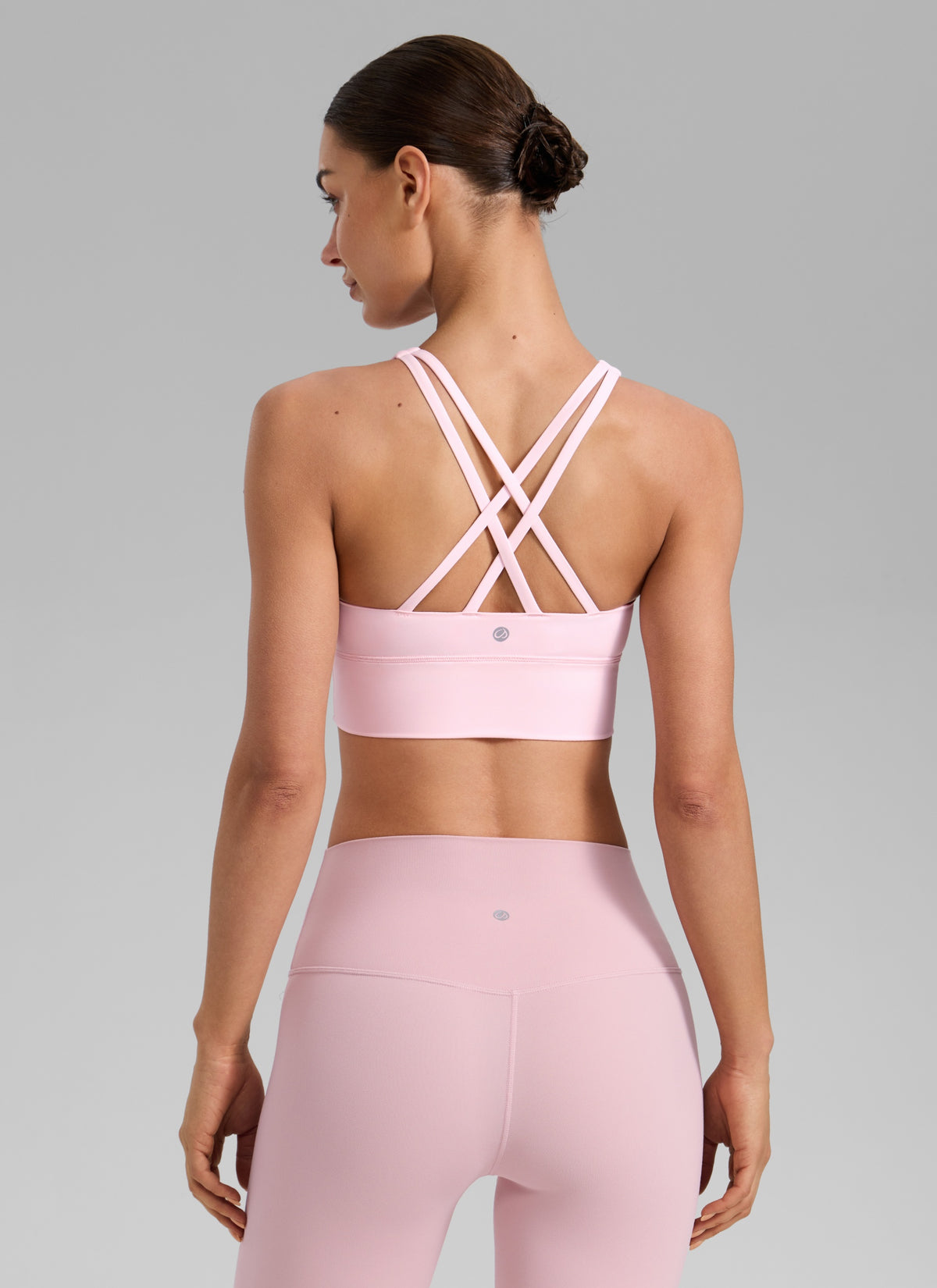CRZ YOGA Womens Strappy Longline Nakedfeel Training Sports Bra Strawberry Pink @model_info:Katya