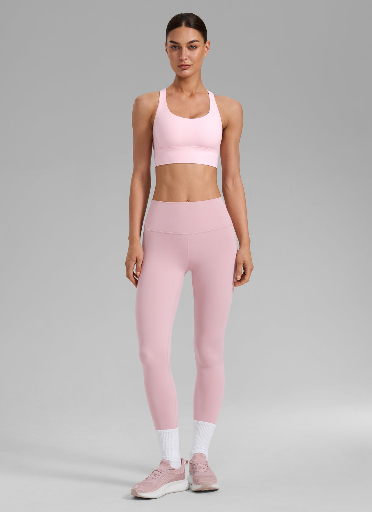 CRZ YOGA Womens Strappy Longline Nakedfeel Training Sports Bra Strawberry Pink @model_info:Katya