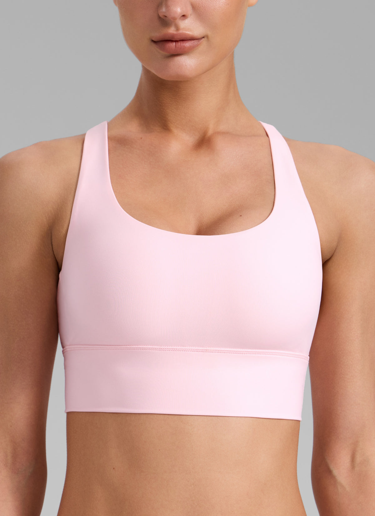 CRZ YOGA Womens Strappy Longline Nakedfeel Training Sports Bra Strawberry Pink @model_info:Katya