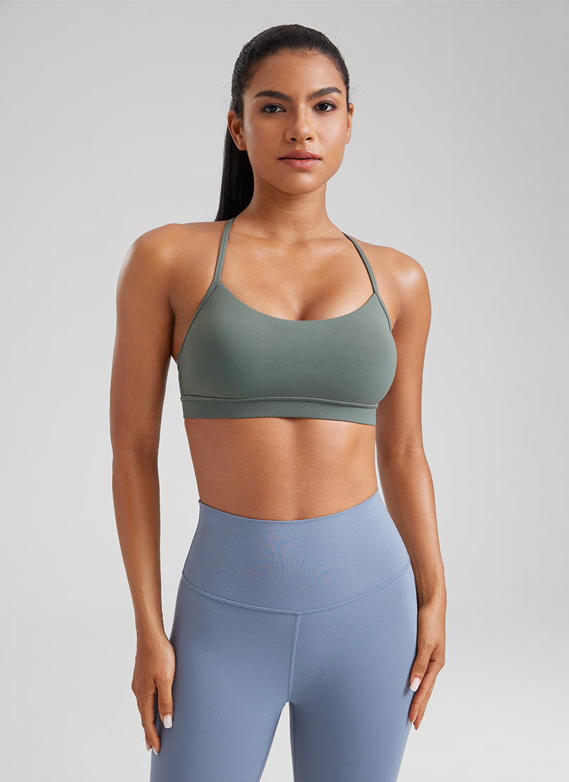 CRZ YOGA Dames Yoga Sportbeha met lichte ondersteuning Butterluxe Y-rug Grijze Salie