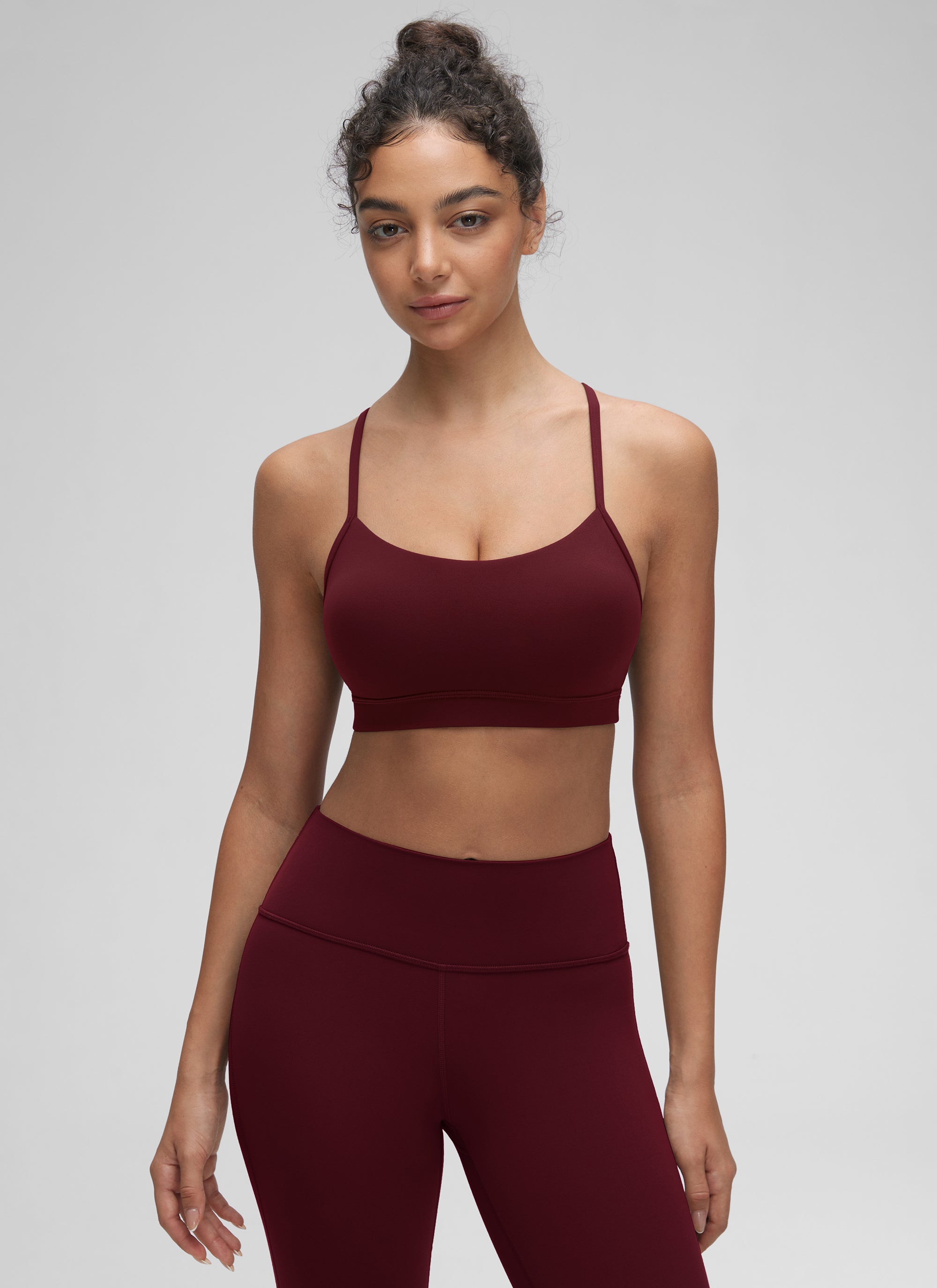 CRZ YOGA Reggiseno sportivo da donna Yoga Sostegno leggero Butterluxe con schiena a Y Rosso Merlot