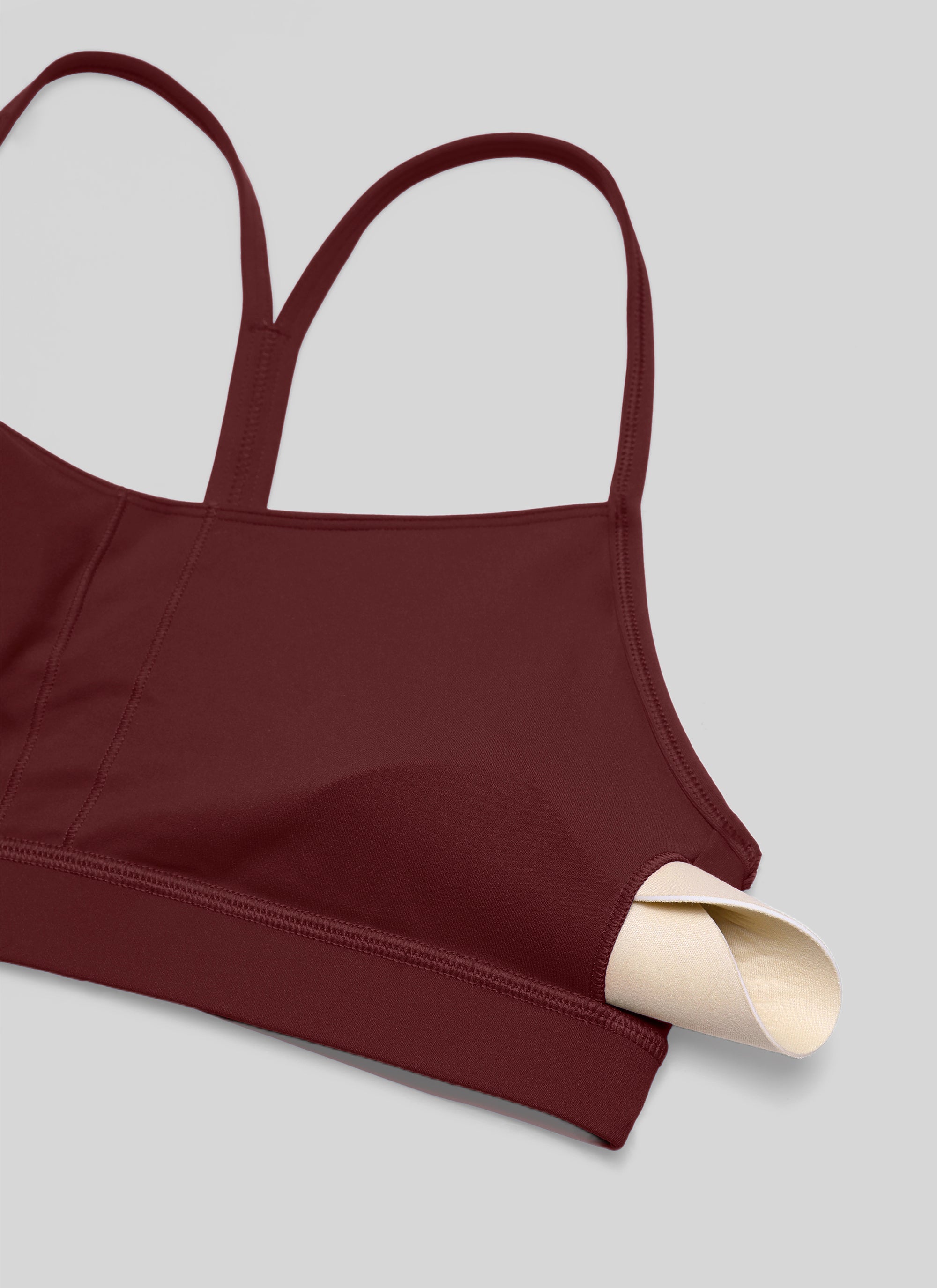 CRZ YOGA moteriška joga lengvos atramos Butterluxe sportinė liemenėlė su Y formos nugara, merlot raudona