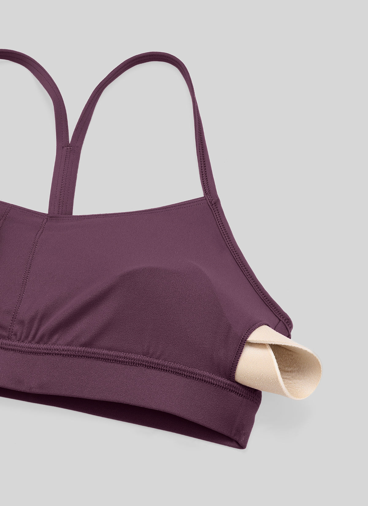 Дамски спортен сутиен за йога с лека поддръжка CRZ YOGA Butterluxe с Y-образен гръб в цвят гроздов магарешки бодил