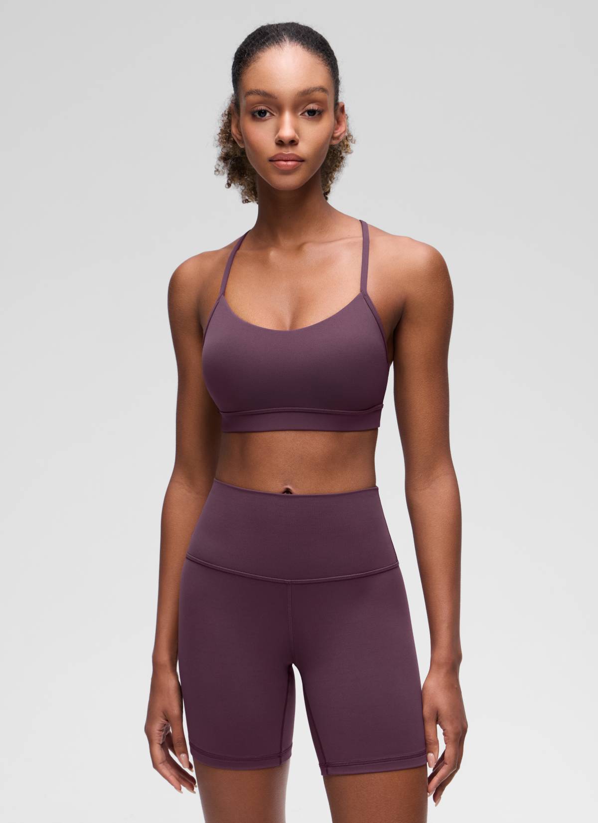 CRZ YOGA Women's Yoga Light Support Butterluxe Sports Bra Y back Grape Thistle Purple @model_info:Patrica
