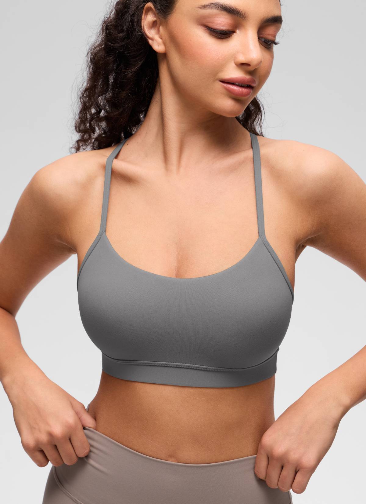 CRZ YOGA Reggiseno Sportivo da Donna Yoga Supporto Leggero Butterluxe Y back Ash Grey