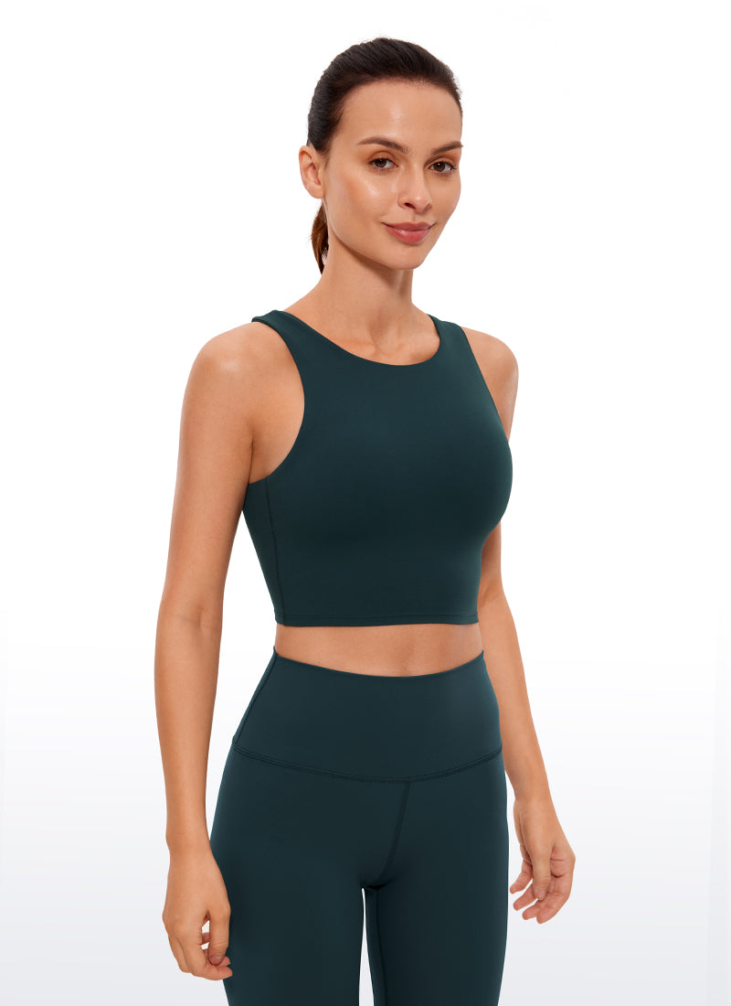 CRZ YOGA Dames Yoga Lage Ondersteuning Butterluxe Tanktop Hoge Hals Racerback Donker Bosgroen