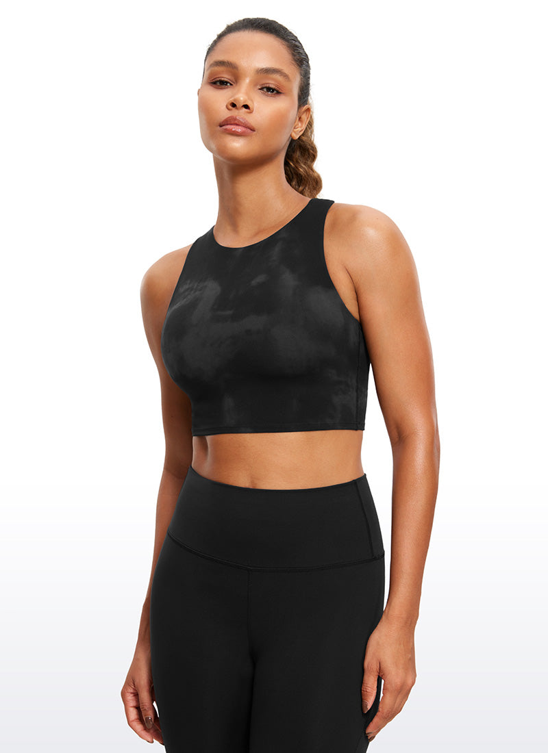 CRZ YOGA  Women's Yoga Low Support Butterluxe Tank High Neck Racerback Black Tie Dye Flowers