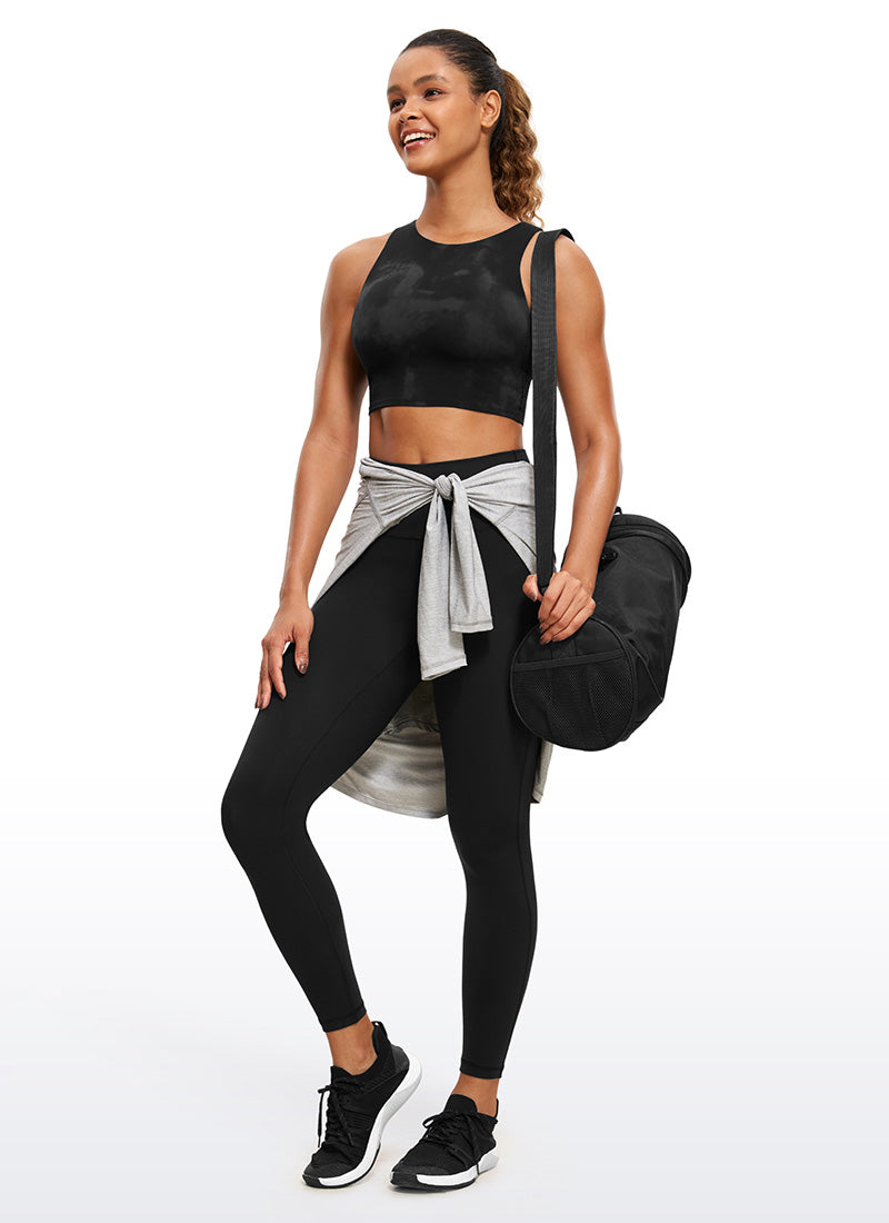 CRZ YOGA  Women's Yoga Low Support Butterluxe Tank High Neck Racerback Black Tie Dye Flowers