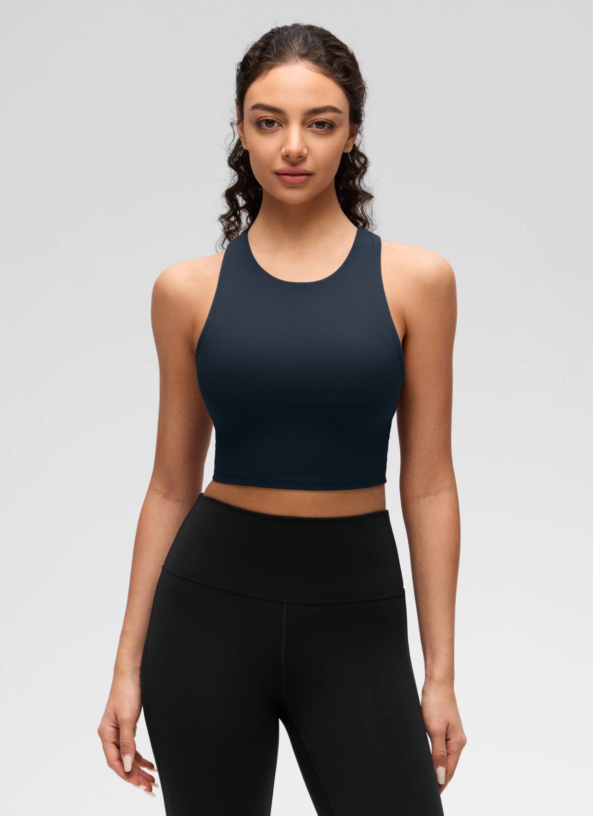 CRZ YOGA  Women's Yoga Low Support Butterluxe Tank High Neck Racerback True Navy @model_info:Anano