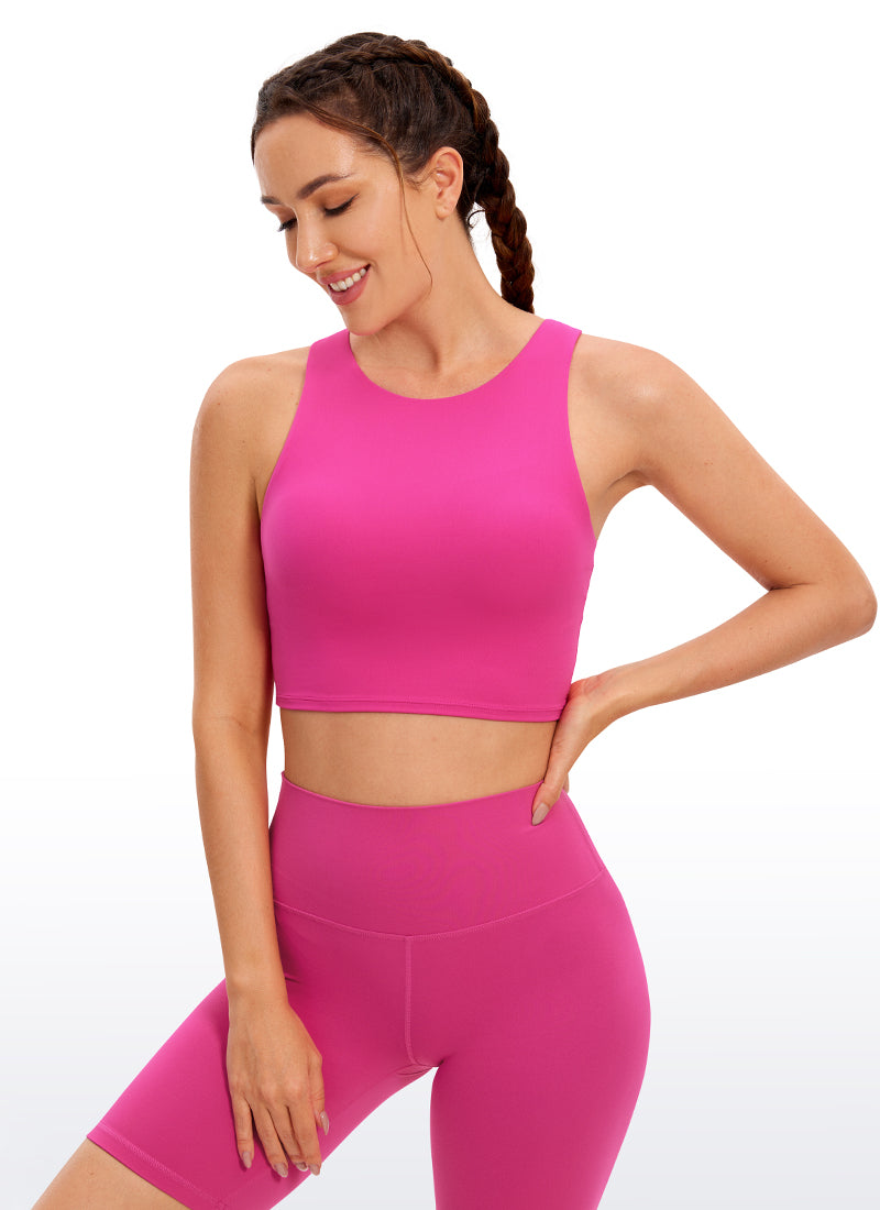 CRZ YOGA Dames Yoga Tanktop met lichte ondersteuning Butterluxe Hoge hals Racerback Hibiscus Paars