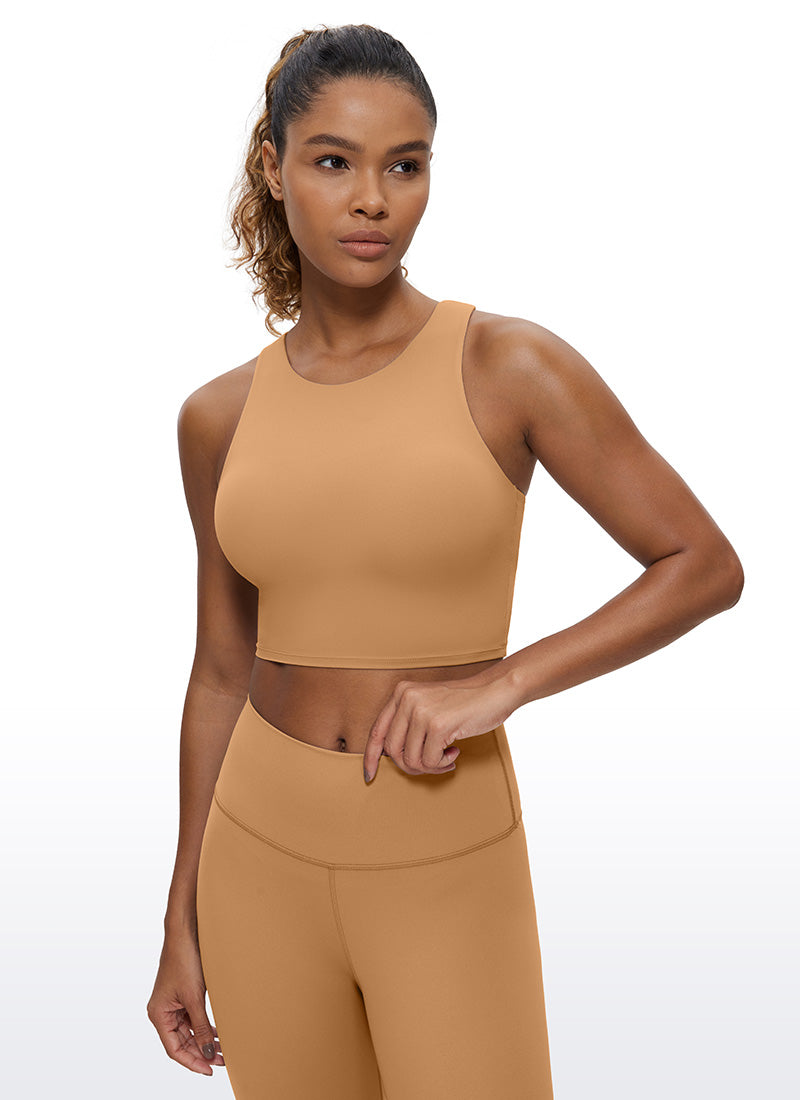 CRZ YOGA Dames Yoga Lage Ondersteuning Butterluxe Tanktop Hoge Hals Racerback Reeënbruin