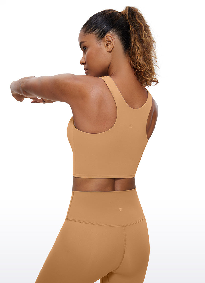 CRZ YOGA Dames Yoga Lage Ondersteuning Butterluxe Tanktop Hoge Hals Racerback Reeënbruin