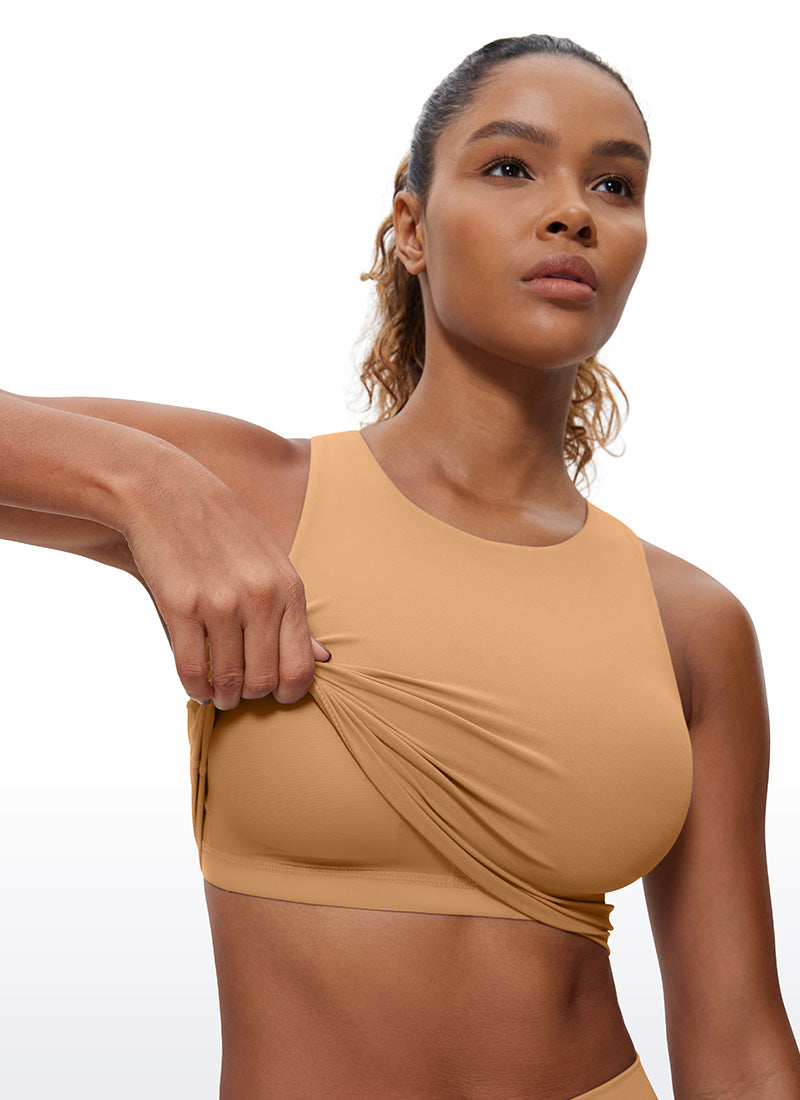 CRZ YOGA Dames Yoga Lage Ondersteuning Butterluxe Tanktop Hoge Hals Racerback Reeënbruin