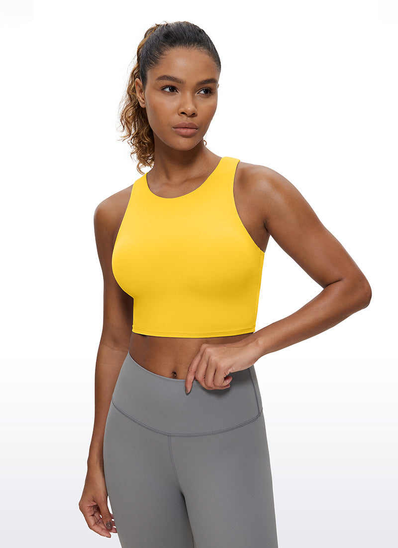 CRZ YOGA Dames Yoga Lage Ondersteuning Butterluxe Tanktop Hoge Hals Racerback Goed Zichtbaar Geel