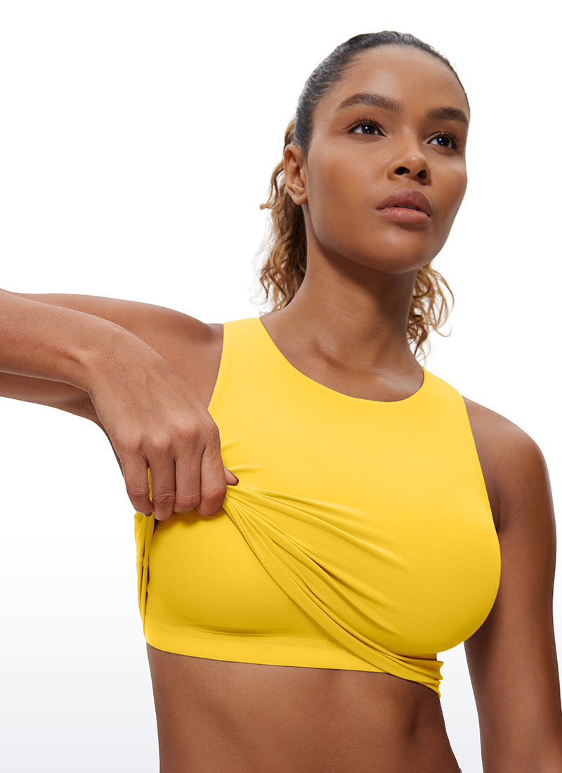 CRZ YOGA Dames Yoga Lage Ondersteuning Butterluxe Tanktop Hoge Hals Racerback Goed Zichtbaar Geel
