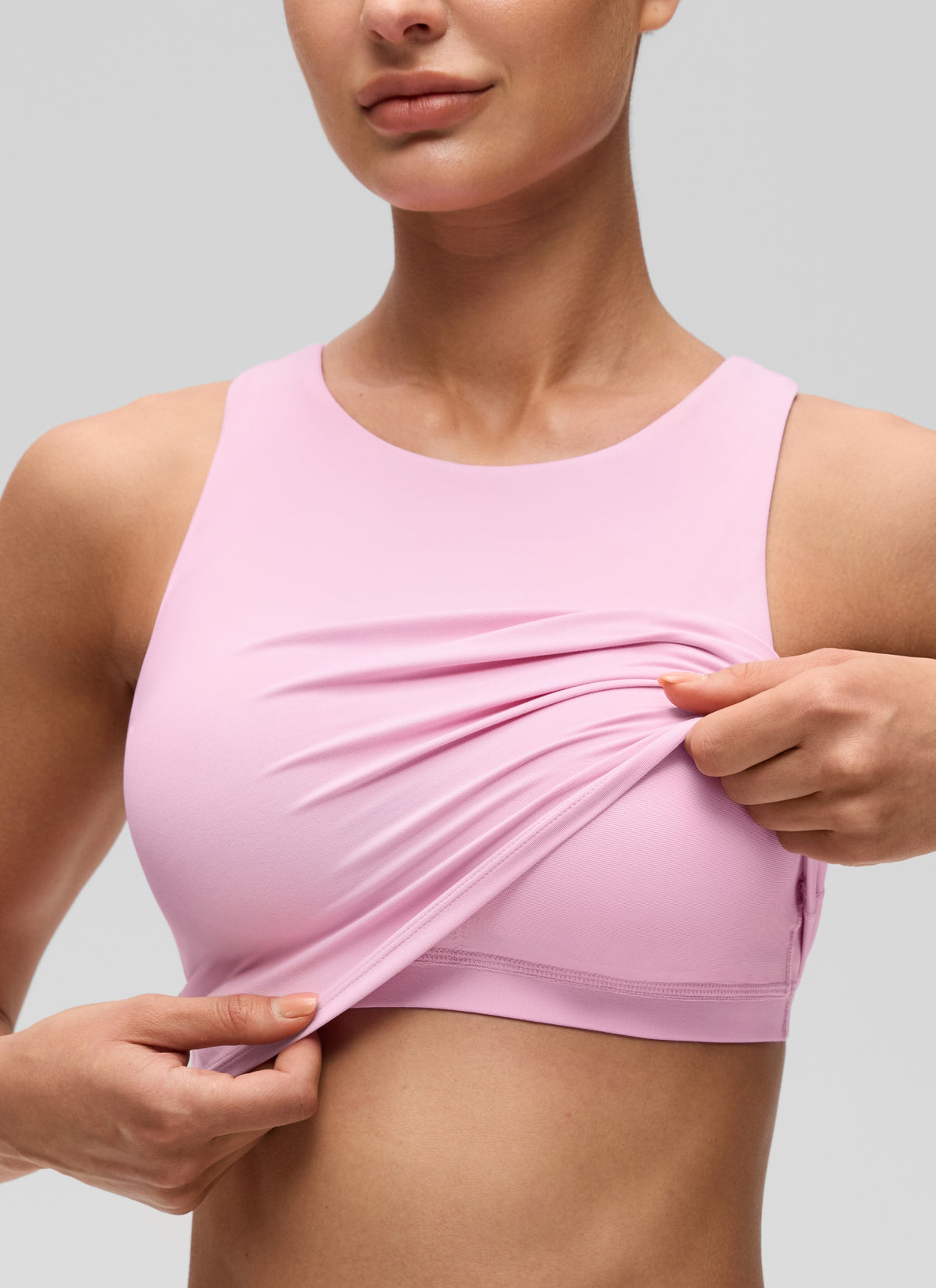 CRZ YOGA  Women's Yoga Low Support Butterluxe Tank High Neck Racerback Vita Pink @model_info:Katya