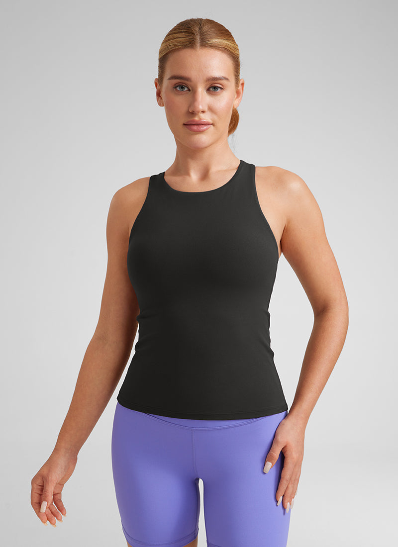 Camiseta de tirantes deportiva de cuello alto con sujetador incorporado Butterluxe para mujer CRZ YOGA Negro