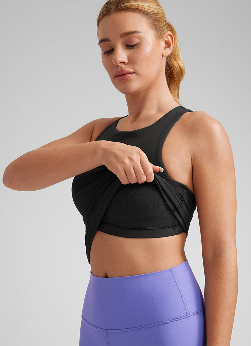 Camiseta de tirantes deportiva de cuello alto con sujetador incorporado Butterluxe para mujer CRZ YOGA Negro